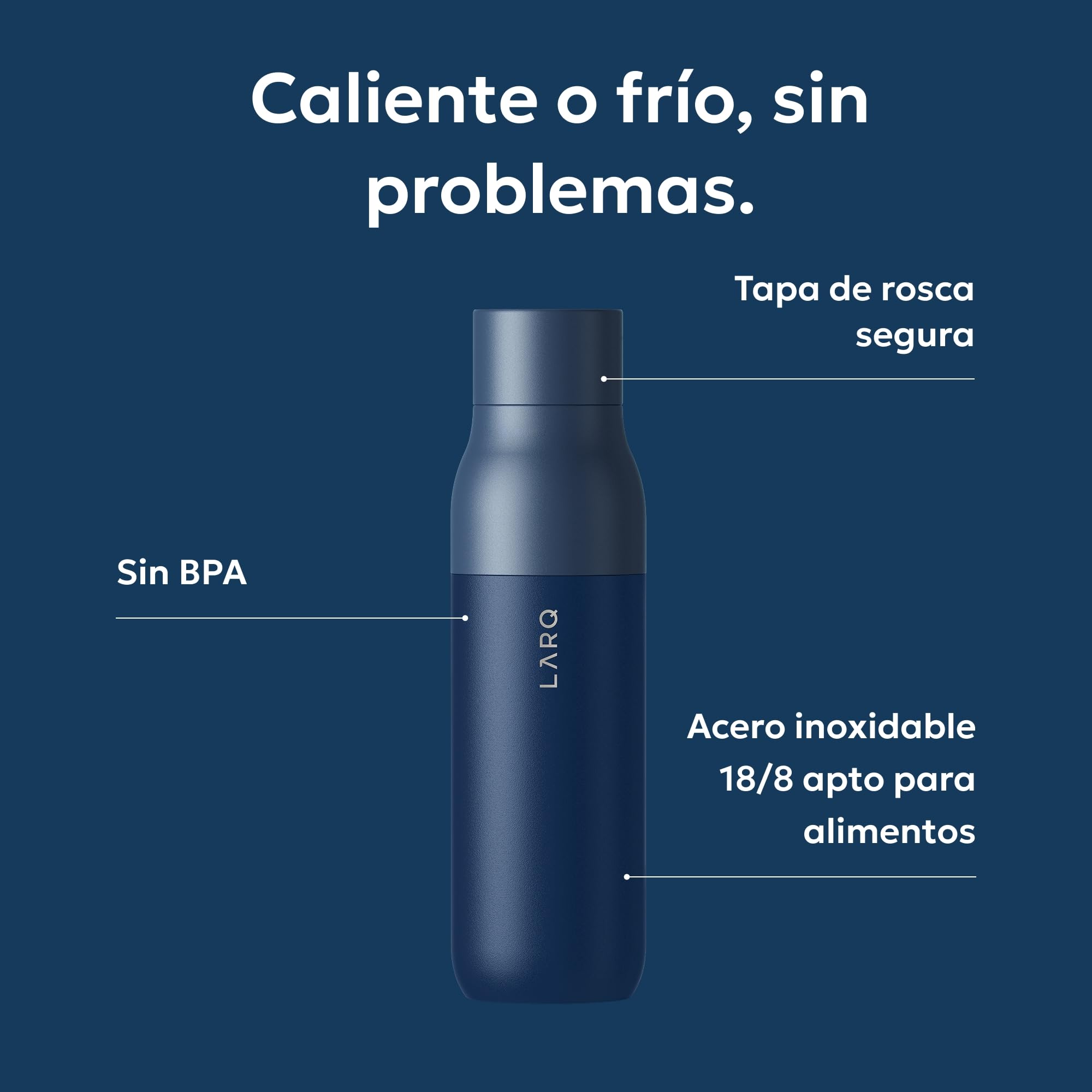 LARQ Bottle Twist Top - Botella de agua de acero inoxidable con aislamiento al vacío y diseño galardonado, termo, 740ml, Monaco Blue