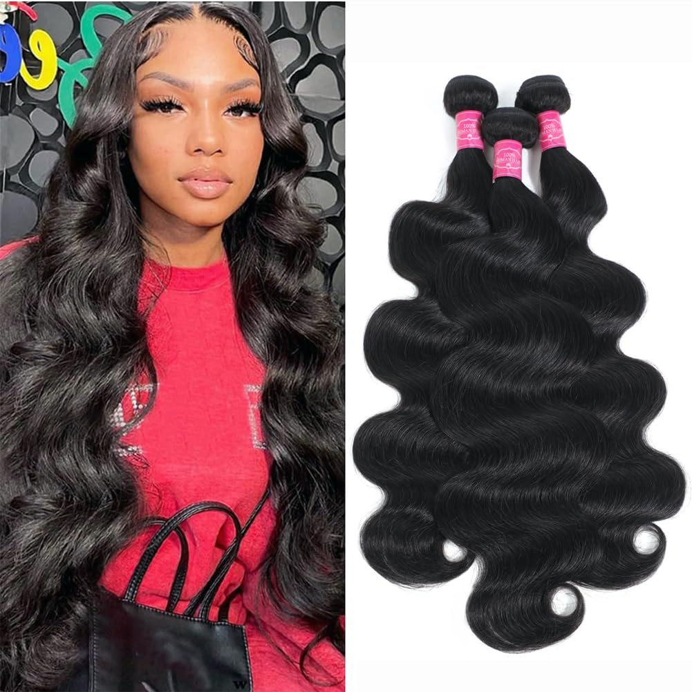 Zezejenhu Body Wave Bundles Human Hair 20 22 24 Inch Brazilian Virgin Human Hair Weave 3 Bundles Human Hair Extensions Human Bundles Deals Natural Black Color