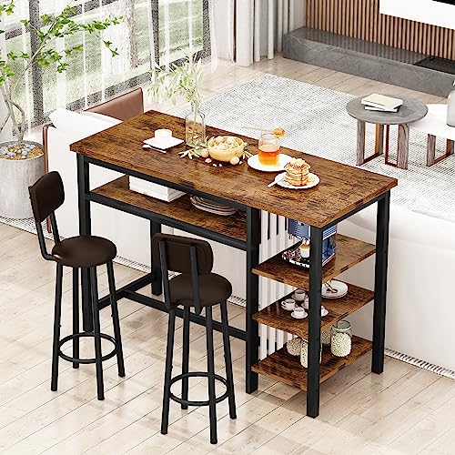 Recaceik Bar Dining Table Set, Modern Bar Table And Stools For 2, Kitchen Counter Height Dining Table Set With 4 Storage Shelves, Pu Upholstered Stools Breakfast Nook Set Pub Table With Backrest #TOP6