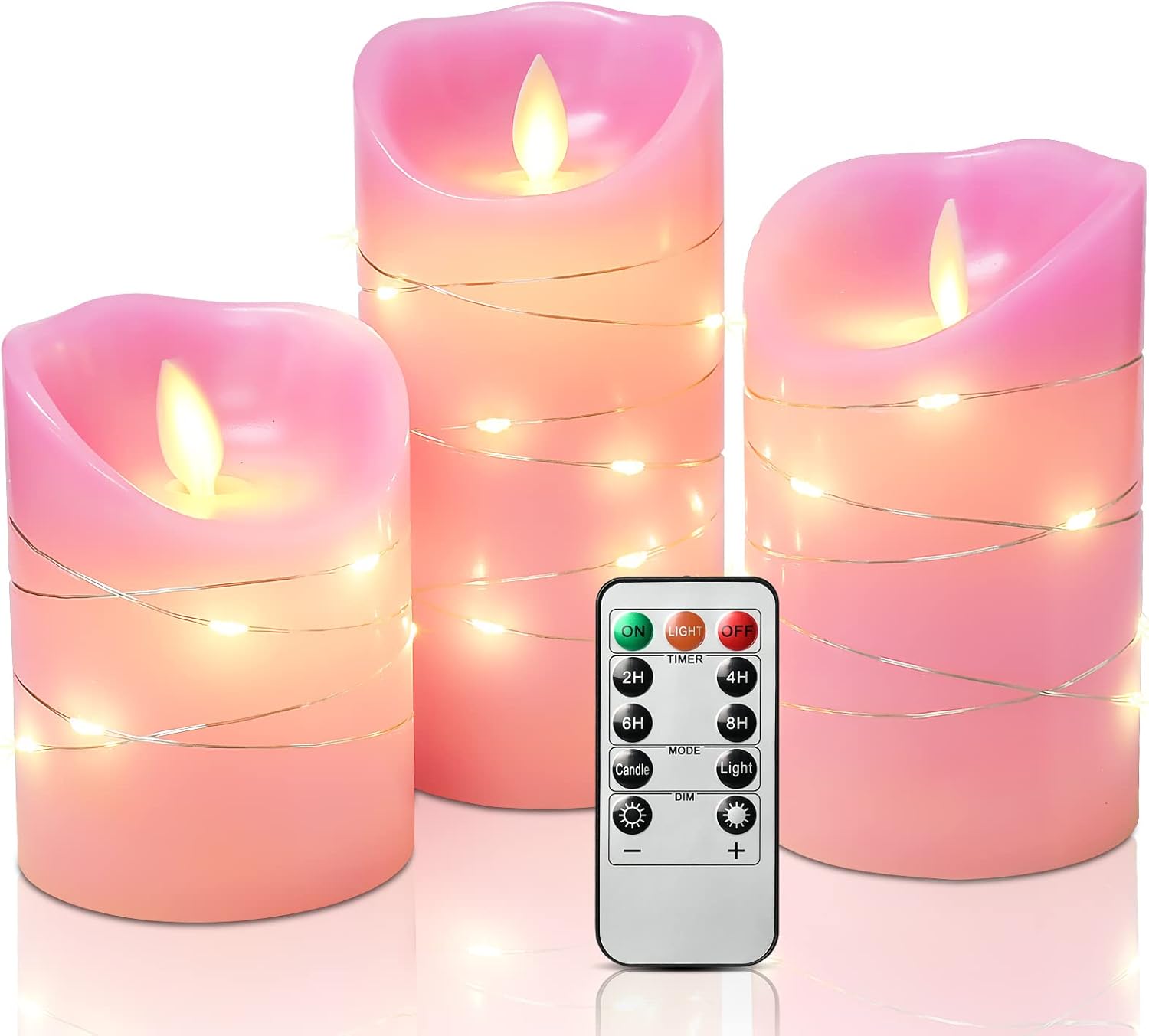 Flameless Candles with Embedded Led Fairy String Lights, Led Candles 4" 5" 6" Set of 3 with 11