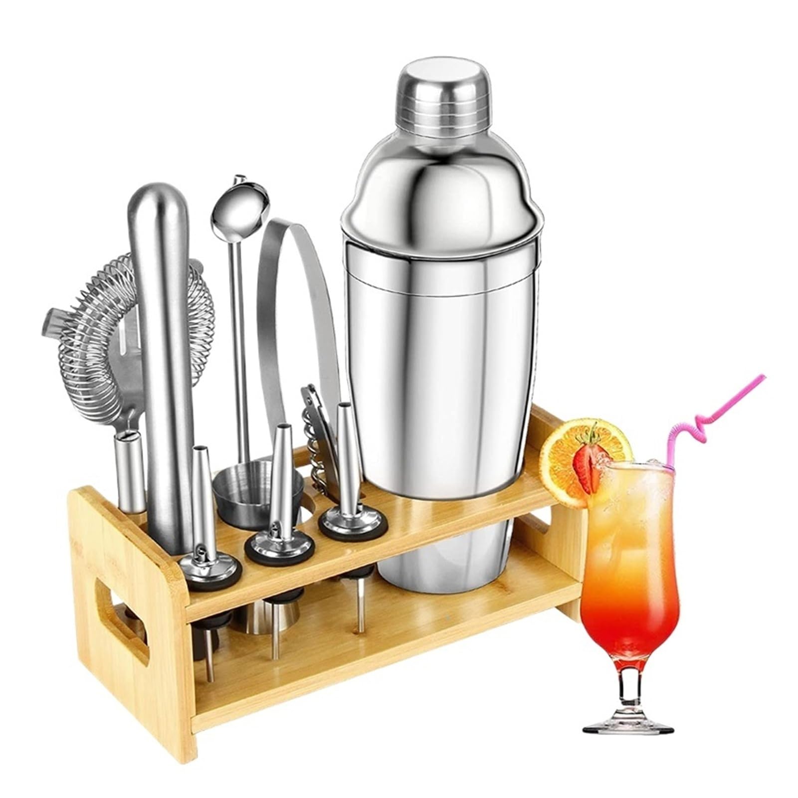 Juego de coctelera, equipo coctelería, mezclador, artículos bar(9PCS,750ml)