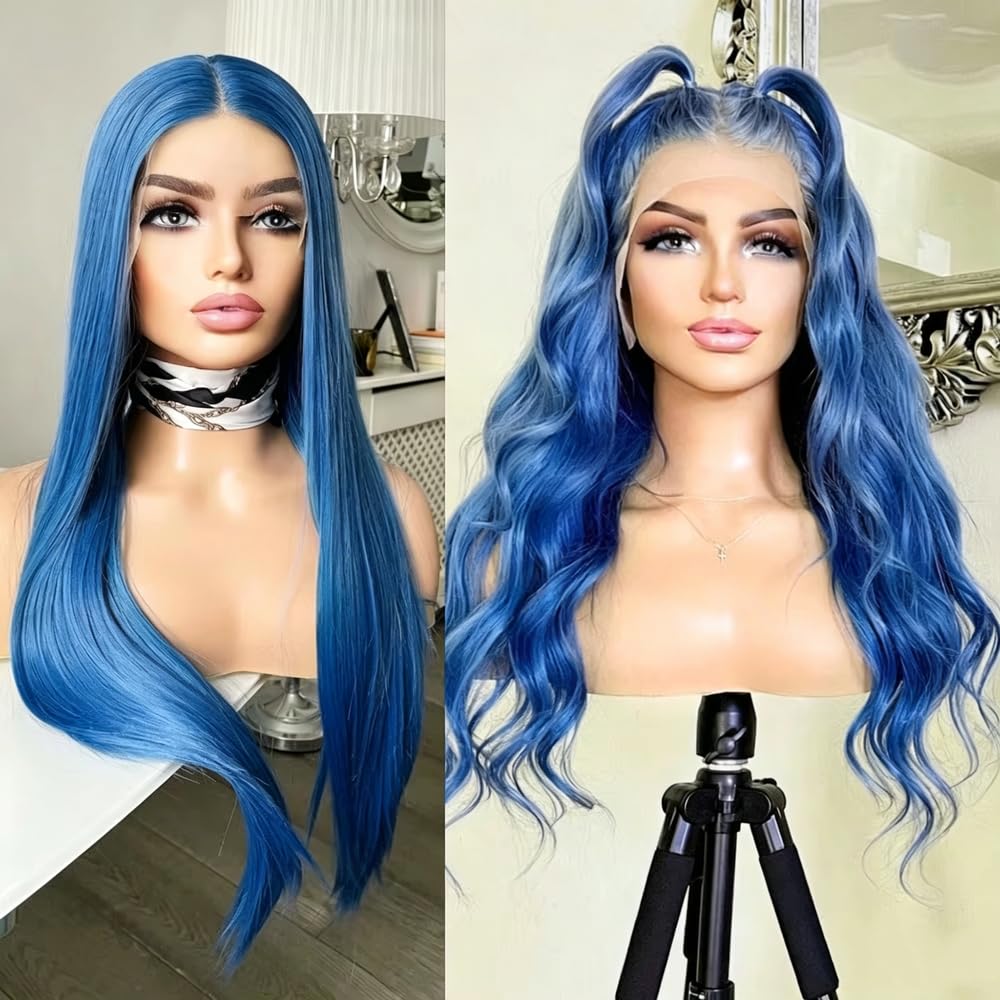 Haarpflege Blaue Lace Front Perücke Lange Natürliche Welle Oder Gerade Perücken Täglicher Gebrauch Hitzebeständig Cosplay