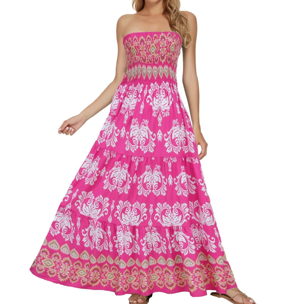Timathous Women's Summer Strapless Tube Top Maxi Dresses Off Shoulder Boho Beach Long Dress