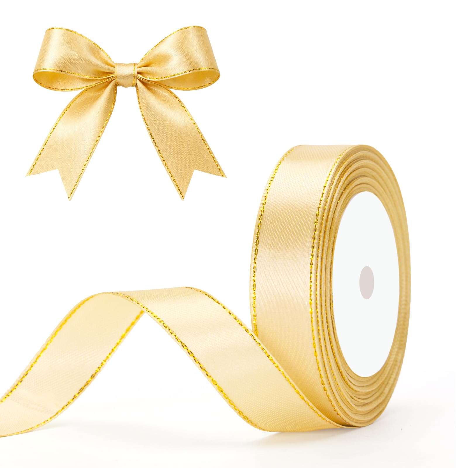 G2PLUS 20mm Gold Ribbon with Gold Edge: 22m Satin Ribbon for Gift Wrapping, Wedding, Bows Bouquet, Floral Arrangement and Craft