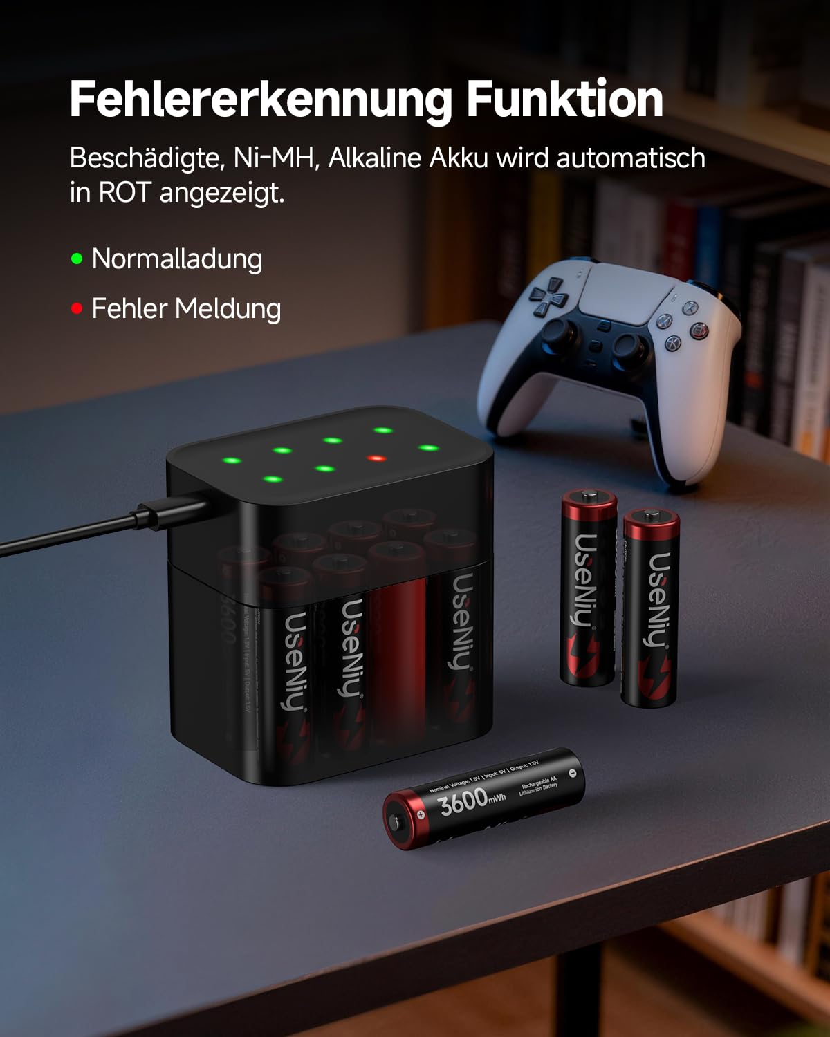 Lot de 16 piles AA rechargeables au lithium avec chargeur, 1,5 V 3600 mWh haute capacité Mignon AA, piles au lithium AA et chargeur de batterie avec fonction de stockage de charge