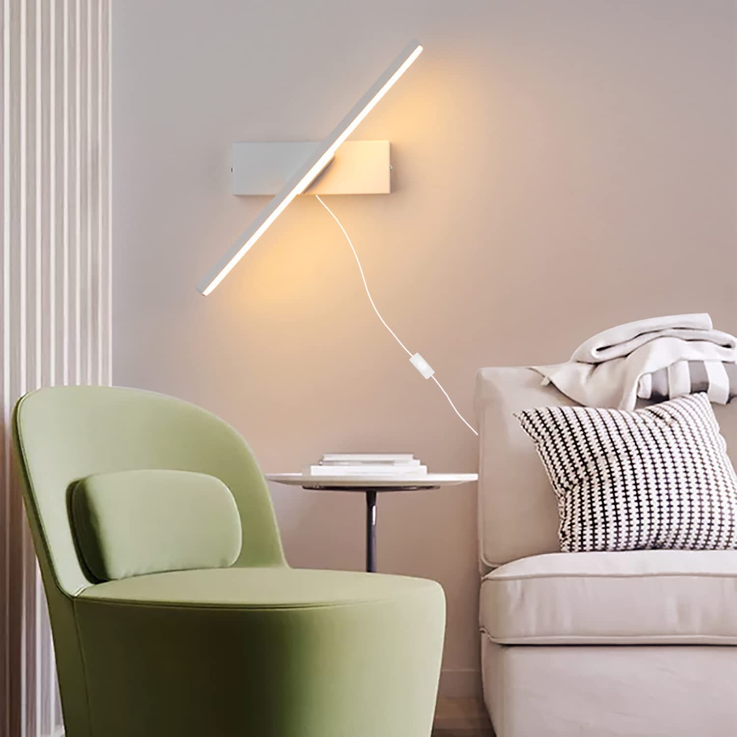 LYTLM Slaapkamerwandlamp met stekker en kabel, led-spiegellamp met schakelaar, bedlampje, dimbaar, voor binnen, leeslamp, badkamer, wandverlichting, 330 graden draaibaar, 6 W (wit
