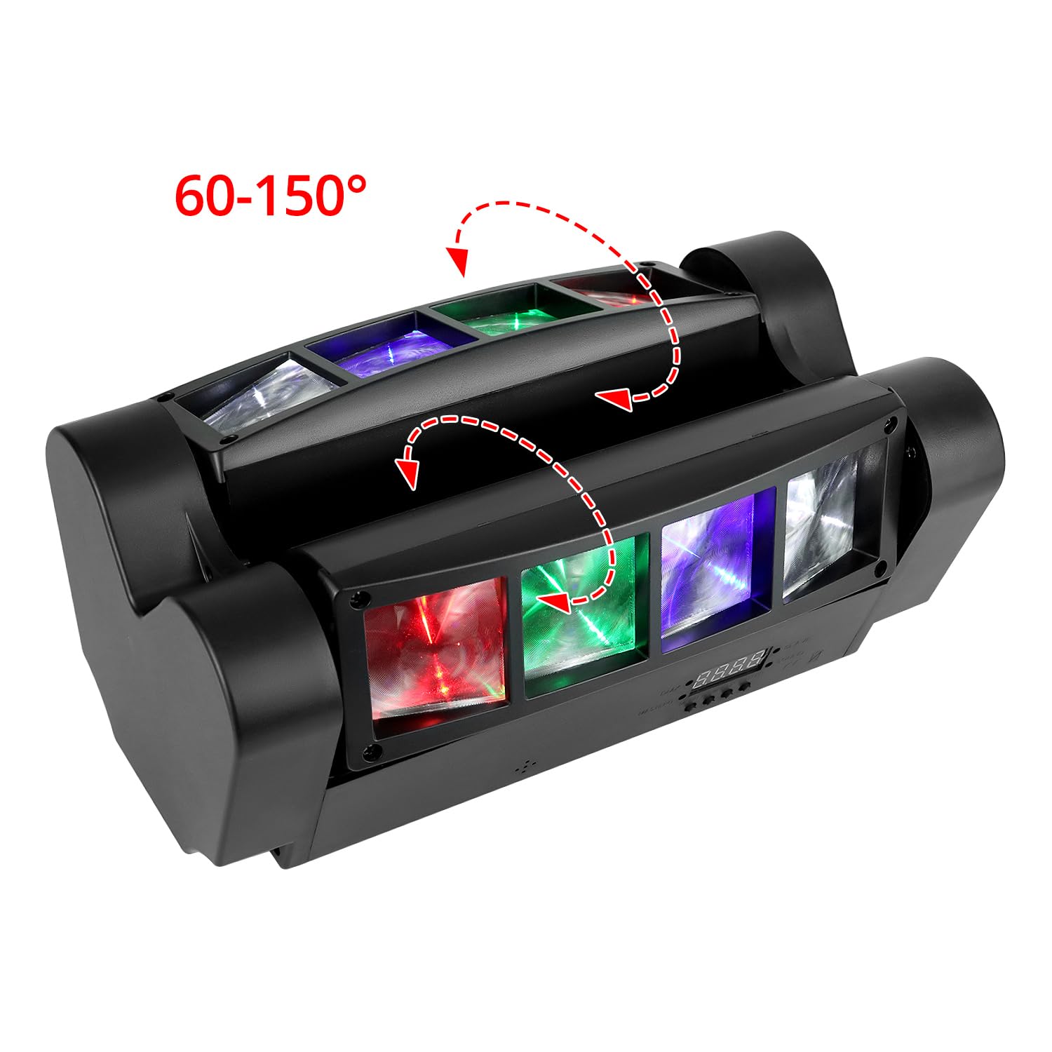 QWORK Spider, luci da DJ a testa mobile, 8 x 3 W RGBW, fascio di luce a 540 gradi, asse XY con 4 modalità di illuminazione, DMX512 attivata dal suono, per discoteca, karaoke, feste, palcoscenico