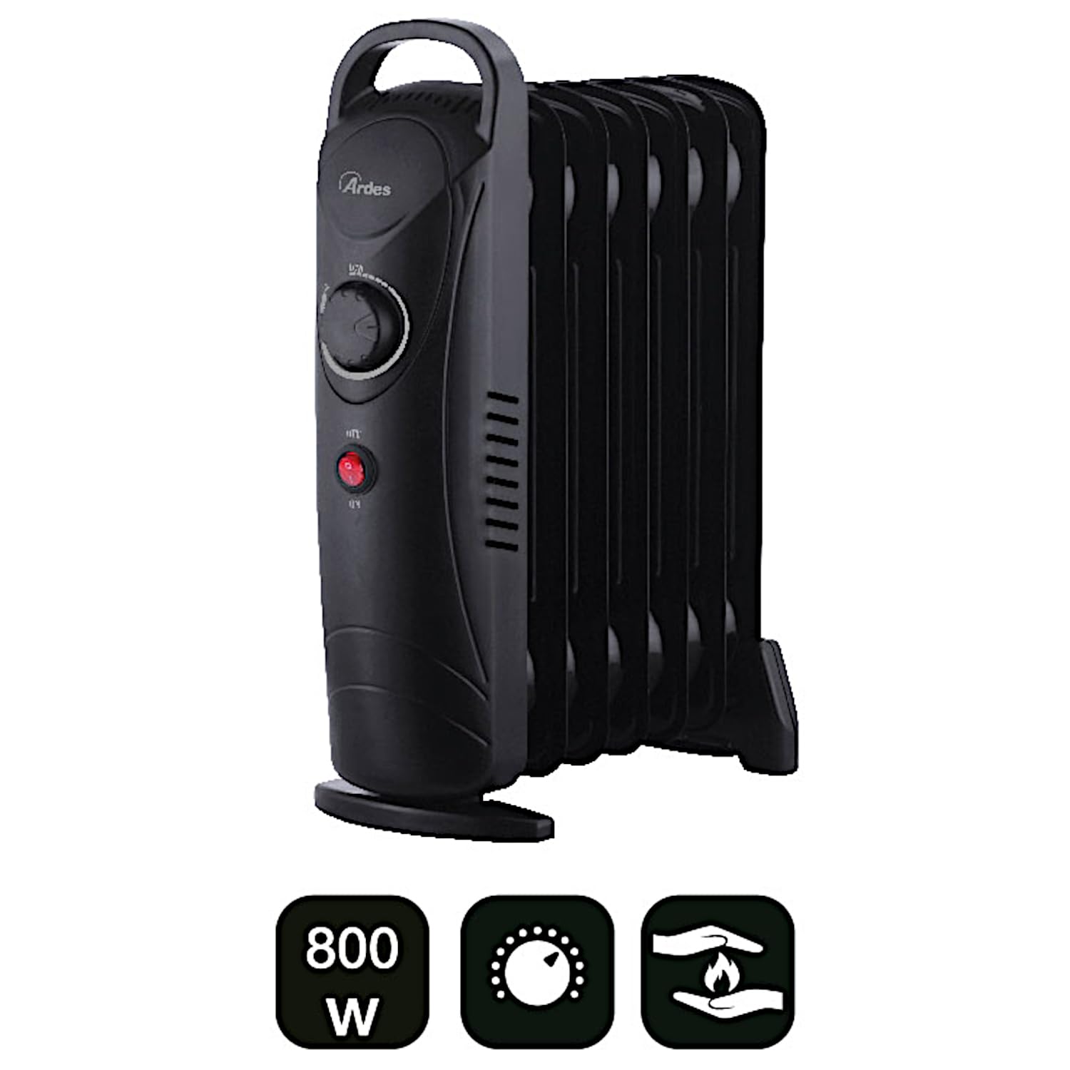 ARDES OILO MINI2 AR4R07M2 Radiatore a olio 800 W con 7 elementi riscaldanti, termostato regolabile e design compatto a basso consumo per stanze piccole e uso occasionale