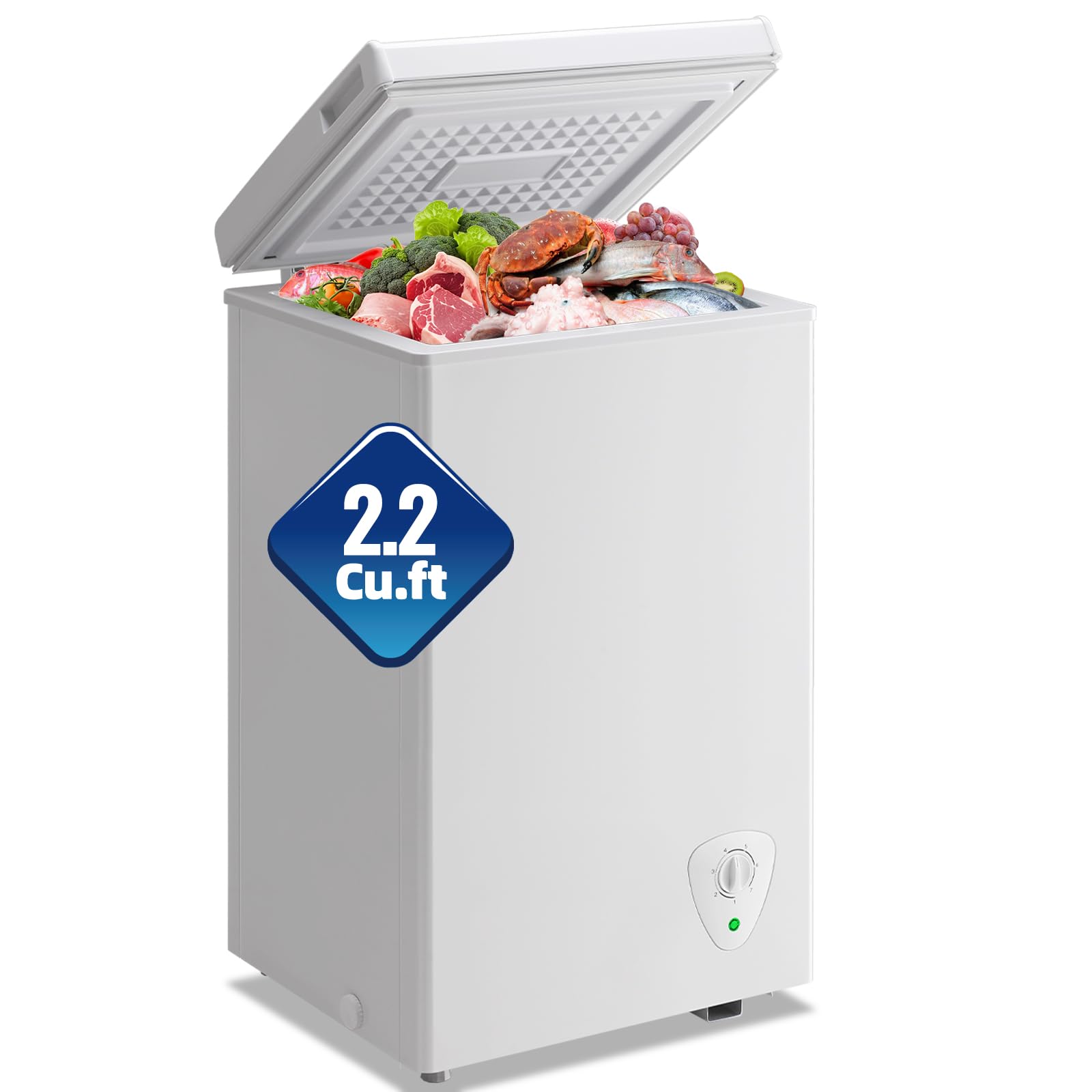 Tacool 2.2 Cu.Ft Freezer Chest Freezer With Wheels Suit For Singel Removable Basket Traditional Manual Temperature Control For Bedroom, Dorm White on Fridge.com - View 1