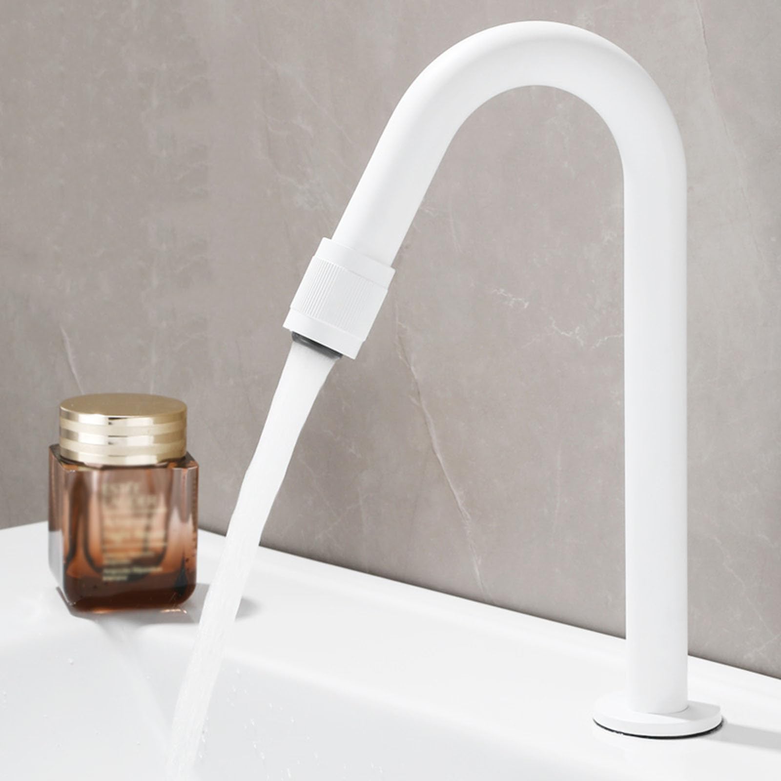 FQWNCIEG Cold Water Only Basin Tap White Gooseneck Single Lever Bathroom Sink Tap 1 Hole,White