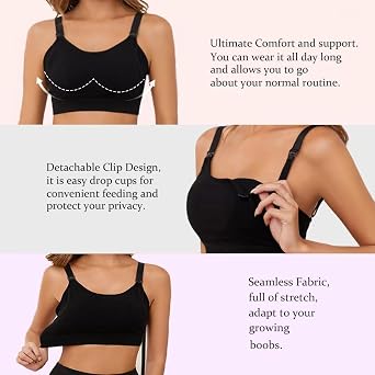 Maternity Nursing Bra 3 Pack Seamless Pregnancy Breastfeeding Sleep Bra Bralette with Removable Spill Prevention Pads and Extenders