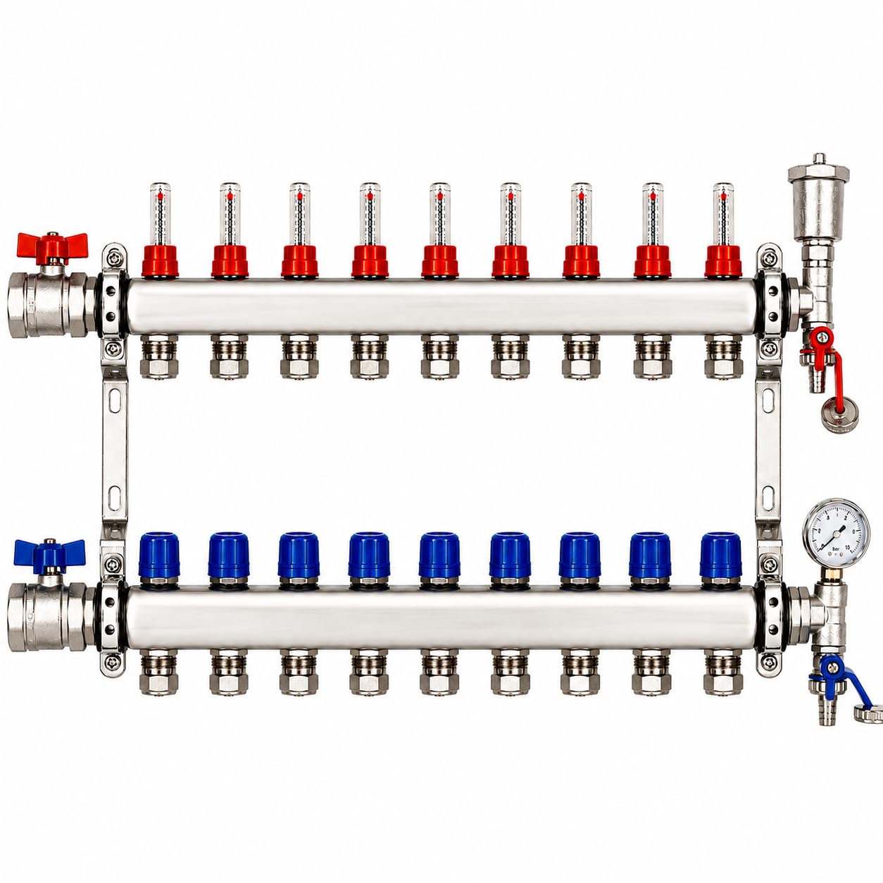 Underfloor Heating Manifold 9 Port Stainless Steel (15mm eurocone)