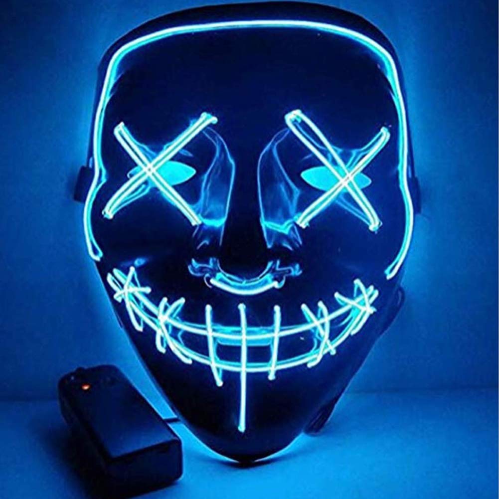 LED Purge Mask Halloween Horror Mask with Three Flash Modes, Cool Flashing Lights Mask Creepy Decoration for Halloween Carnival Carnival Cosplay Party Costume Cosplay,Blue