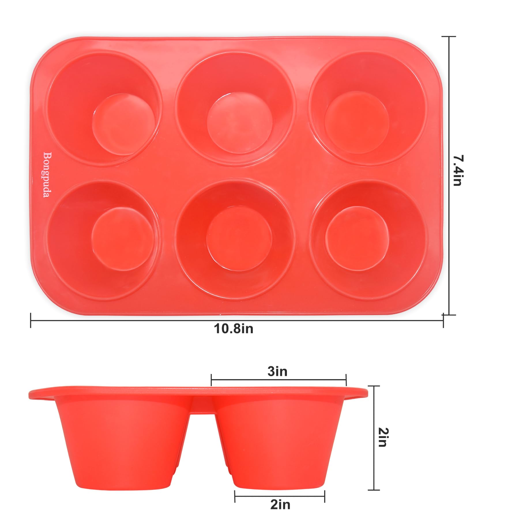 Molde para magdalenas de silicona antiadherente, 6 tazas, molde de silicona de grado alimenticio para magdalenas grandes y mini pasteles, cada taza tiene capacidad para 5 onzas, 2 unidades