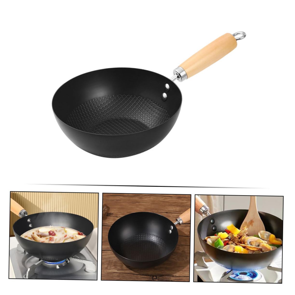 Wok de fondo antiadherente de 7.9 in, sartén para estufa eléctrica, wok de cocina versátil para cocina casera, ideal para freír y saltear 5