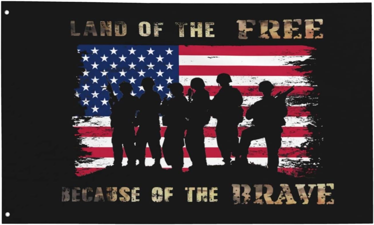 Memorial Day Flag Land of The Free Because of The Brave Flag 3 * 5Ft,Military Soldiers Veterans 4th of July Patriotic Yard Outdoor Decor