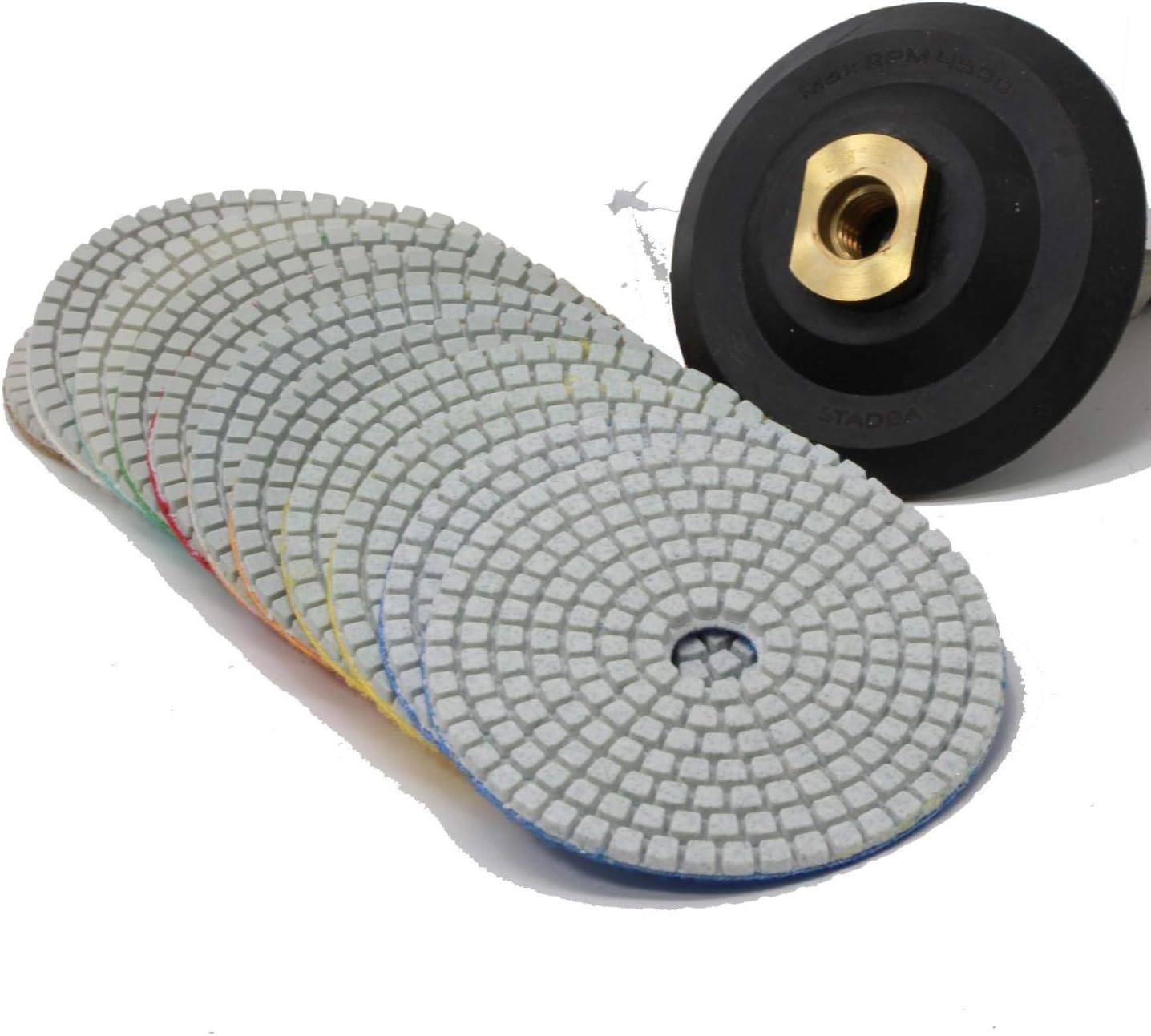 Stadea 5 Diamond Polishing Pads Wet/Dry Set of 11+1 Backer Pad Best Value Granite Concrete Polishing Pads