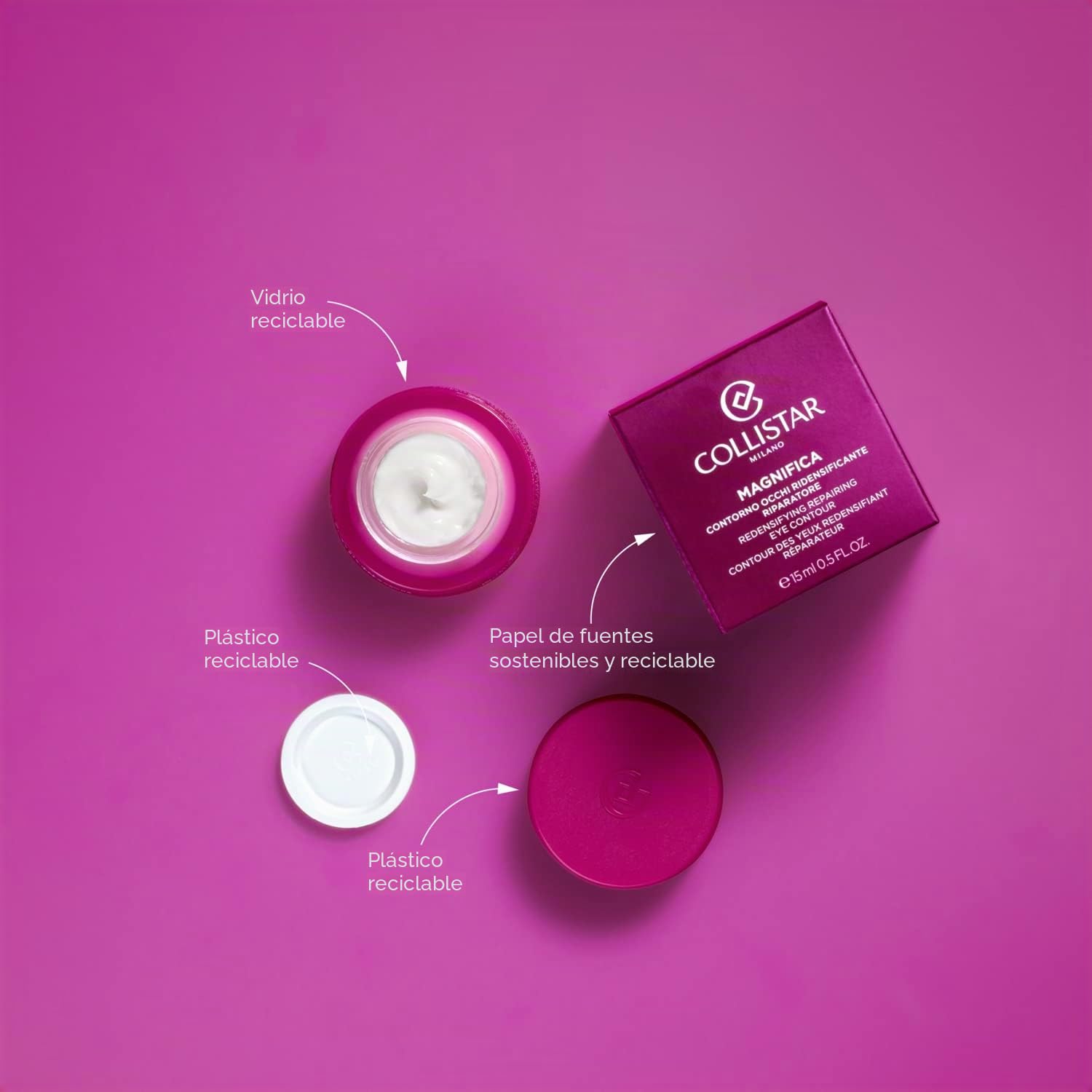 Collistar Magnifica contorno de ojos redensificante y reparador, crema rica y aterciopelada, ilumina la mirada y reduce las arrugas, bolsas y ojeras, sin silicona, apto también para pieles sensibles,