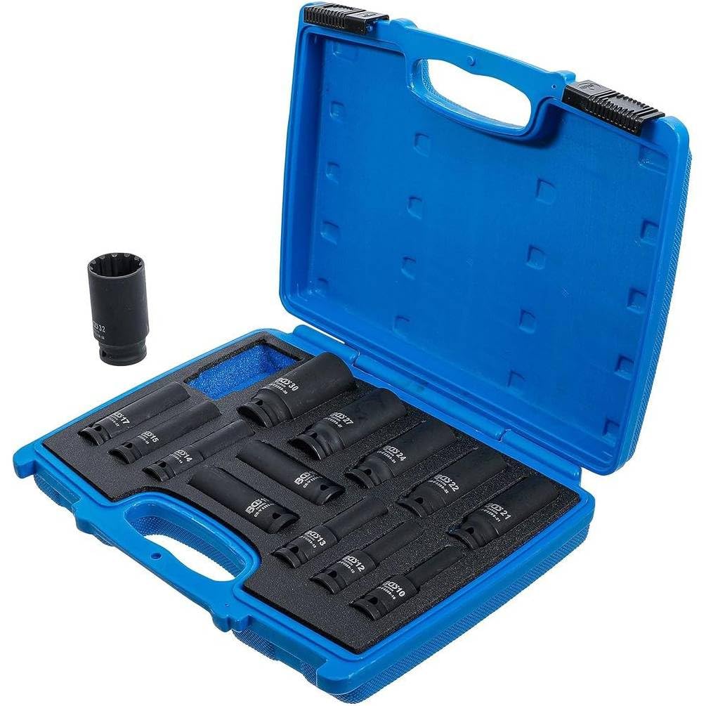 Juego de casquillos de choque Gear Lock 1/2 10-32 mm - 14 piezas - Resistente y práctico, Acero, Pro - D-Work