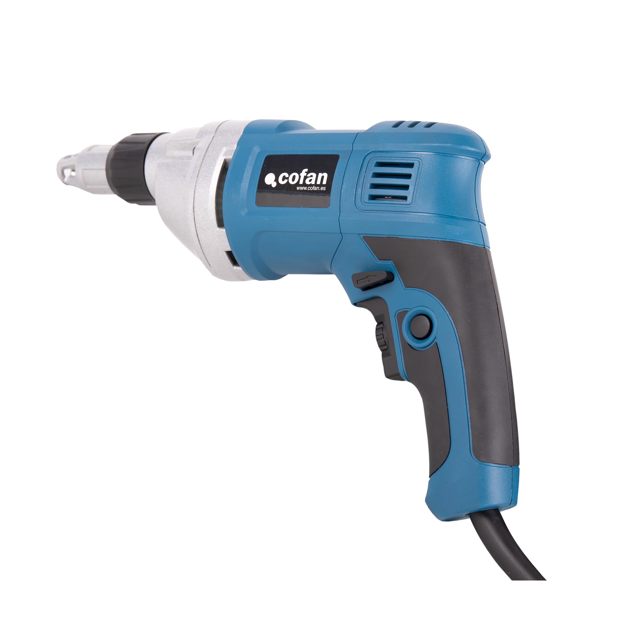 Cofan Atornillador eléctrico para paneles de yeso 600 W 2400 rpm, Control de velocidad variable, mango ergonómico, botón de bloqueo, Atornillador de obra en seco con cable