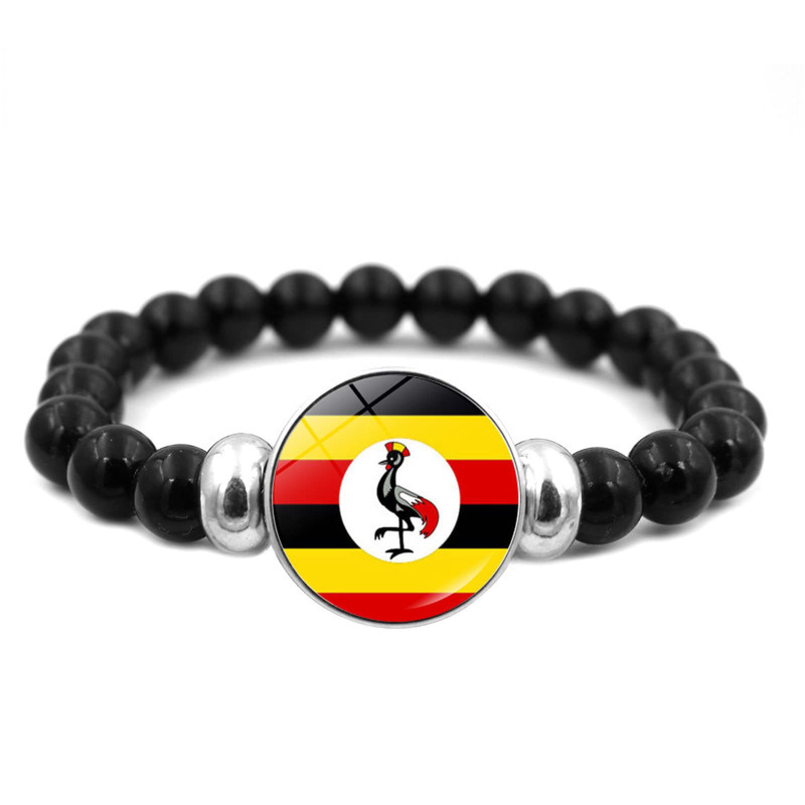 CernomalUganda National Flag Bracelet - Adjustable Chain Black Beaded Charm Bangle, Unique Design Wristband Jewelry Gift Accessories For Men Women