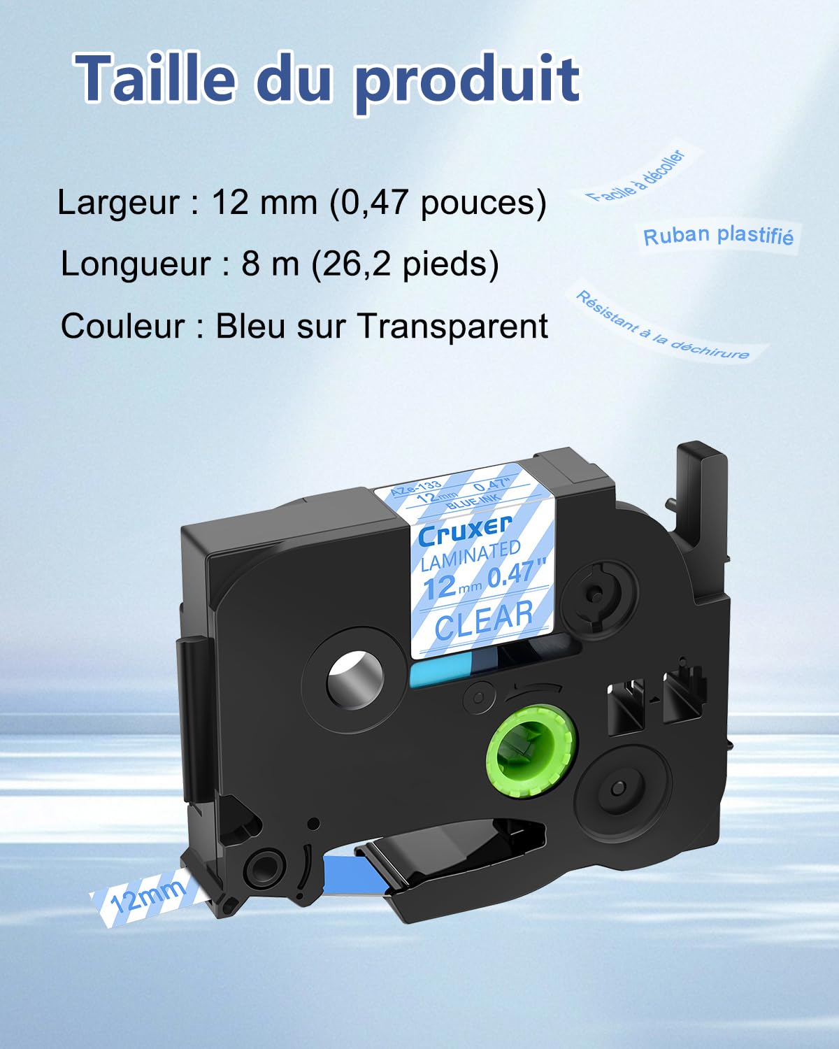 Lot de 40 Compatible TZE-133 pour P-touch Bleu sur Transparent 12 mm