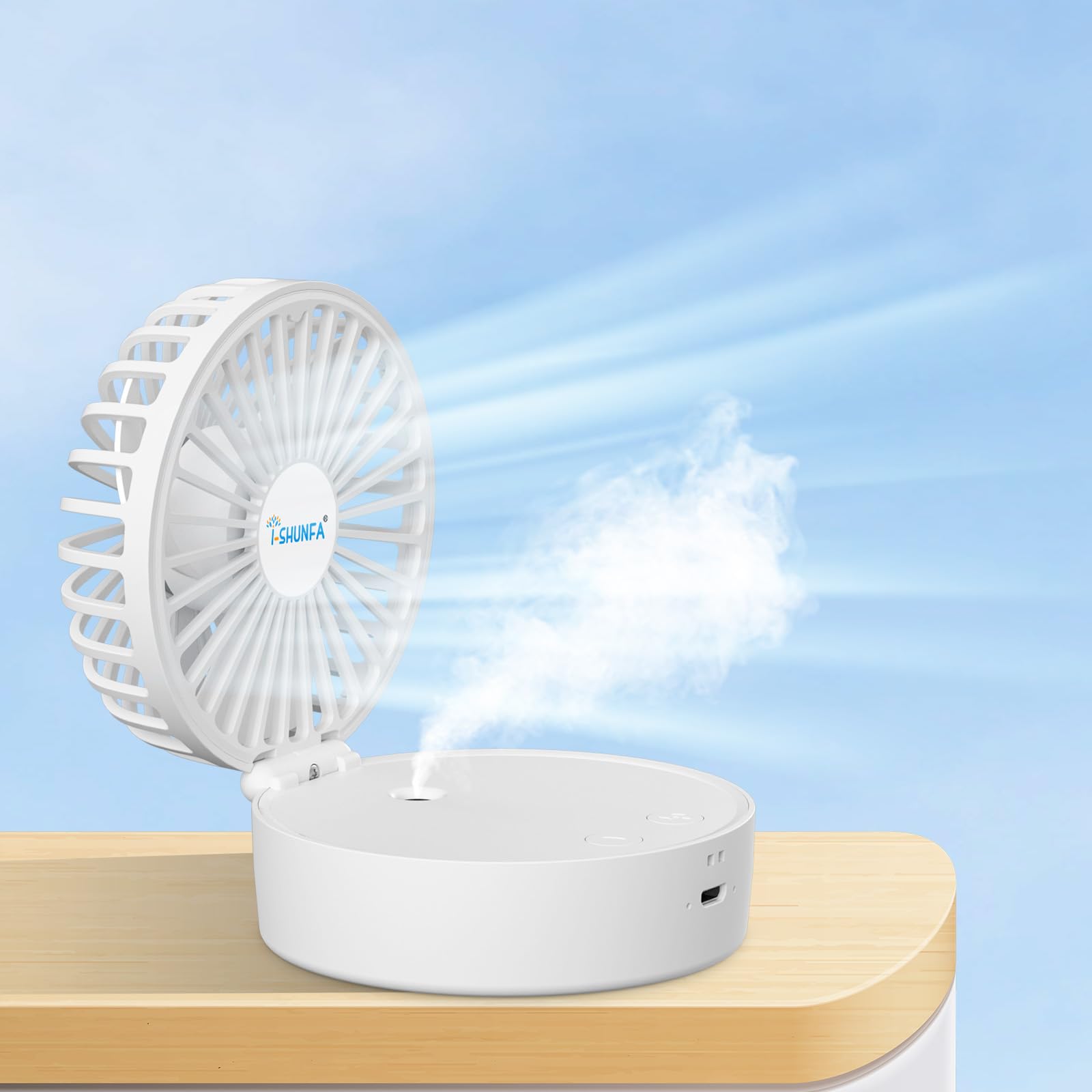 Mini Ventilateur Portable Avec Brumisateur USB Rechargeable - 5 Vitesses, Pliable, Idéal Bureau Et Voyage - 7