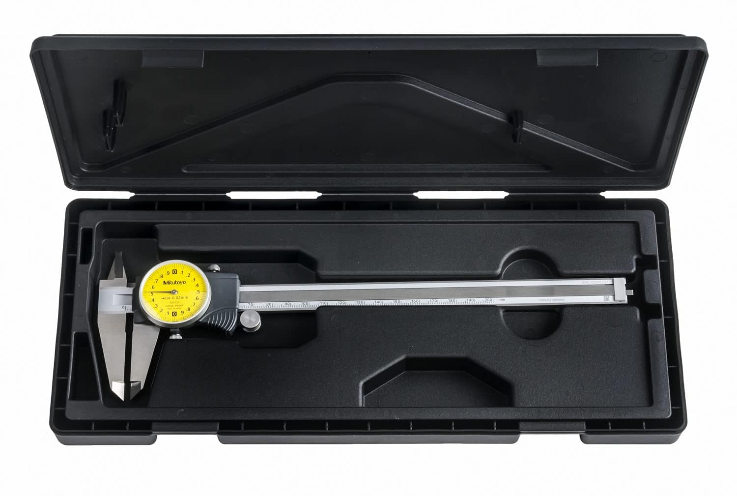 Mitutoyo 505 – 731 Dial caliper, stainless steel, Yellow Face, 0 – 200 mm Range, -0,03 mm accuratezza, 0.02 millimetri risoluzione