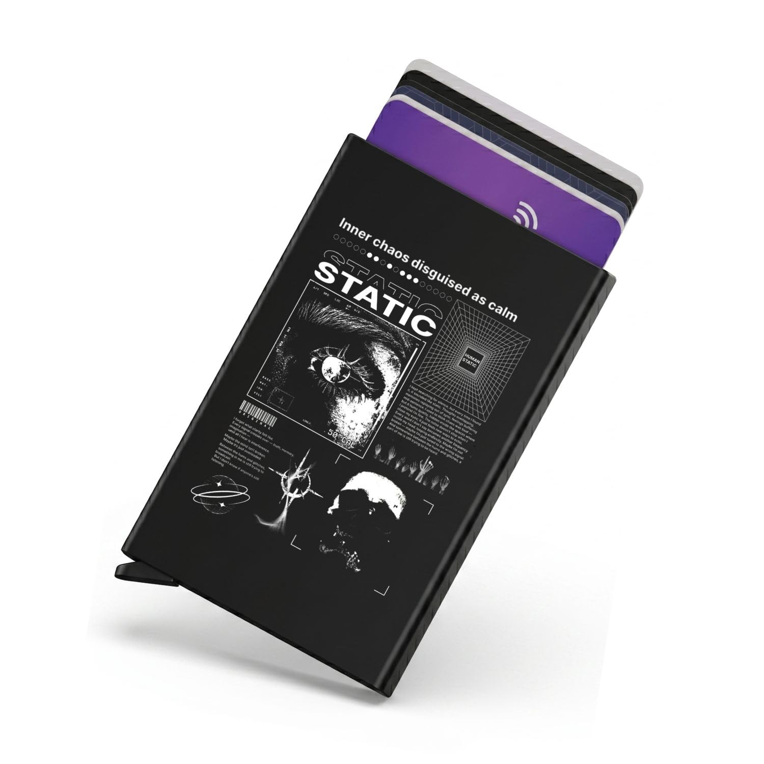 Zip-Tap NFC Digital Contact Sharing Wallet Black Metal Laser Engraved Cyberpunk Design with Software Included RFID Blocking Static-image-26