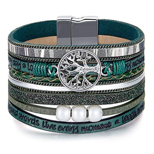 Image of Desimtion Inspirational Tree of Life Boho Leather Wrap Bangle Bracelets for Women, Teen Girl Gifts Trendy Stuff, Fashion Accessories Jewelry Gifts for Women Girls