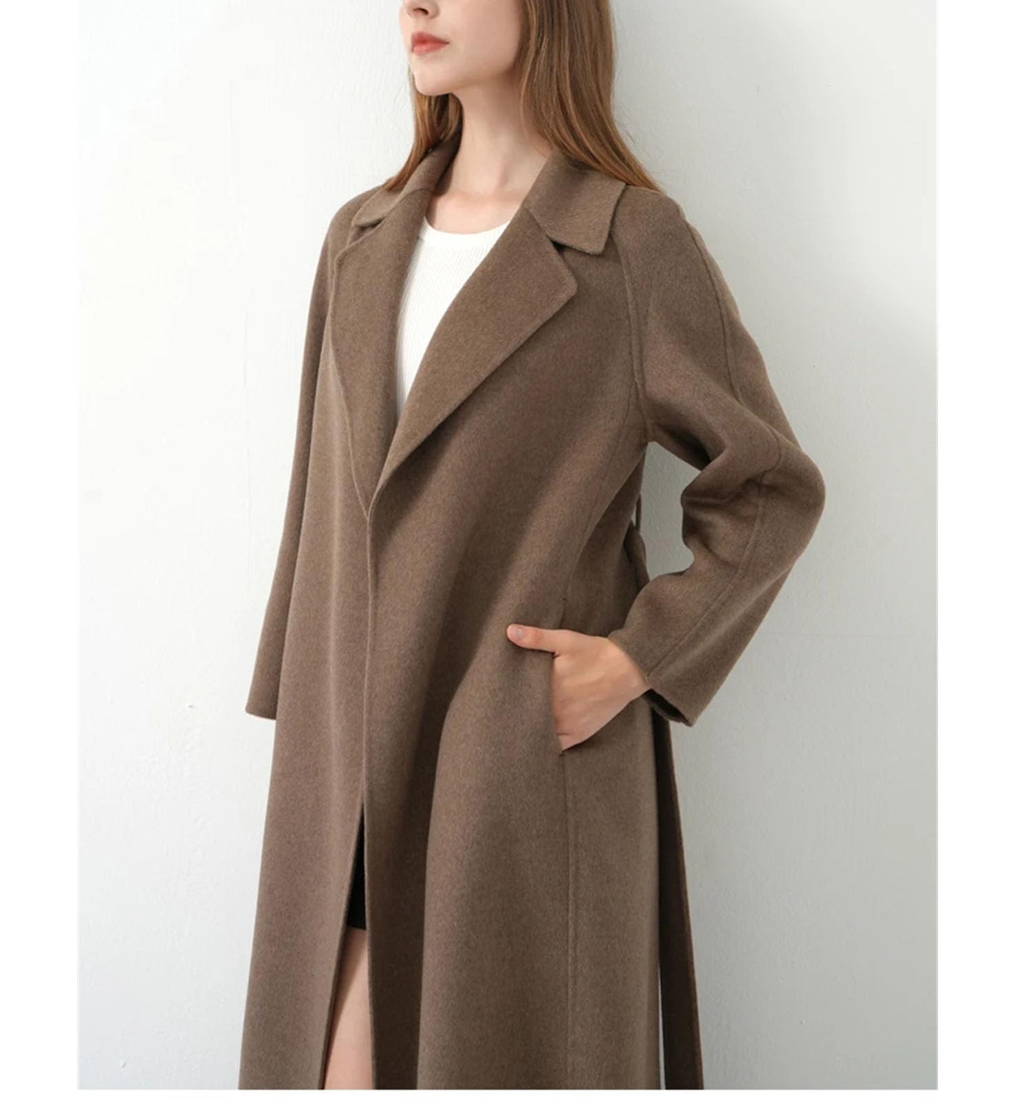 Inverno Doppio Lato Cashmere Cappotto Donna Rosa Lana Vestito Collare Di Mezza Lunghezza Lace-up Cappotto Eleganza Luce