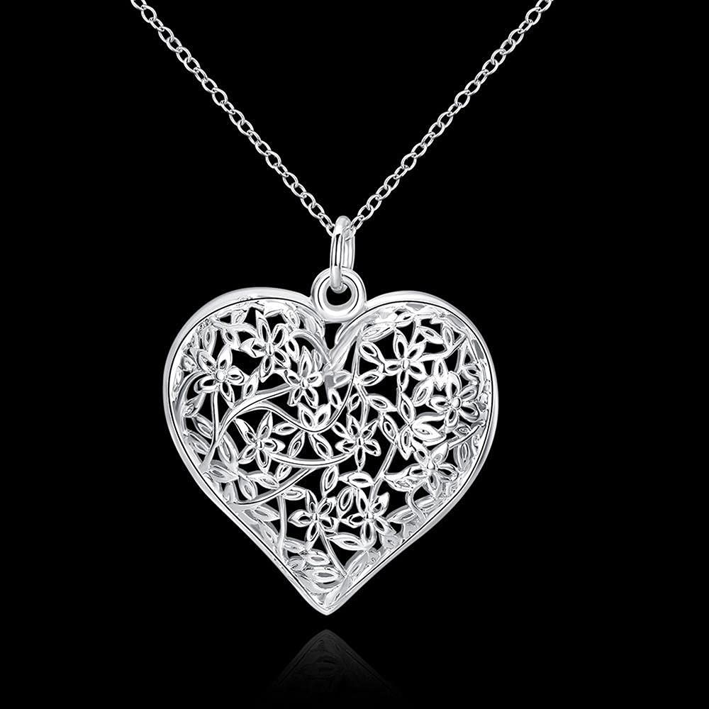 Ciondolo albero della vita a forma di cuore con fiore scavato per donna, collana con ciondoli di alta gioielleria in 925 serling