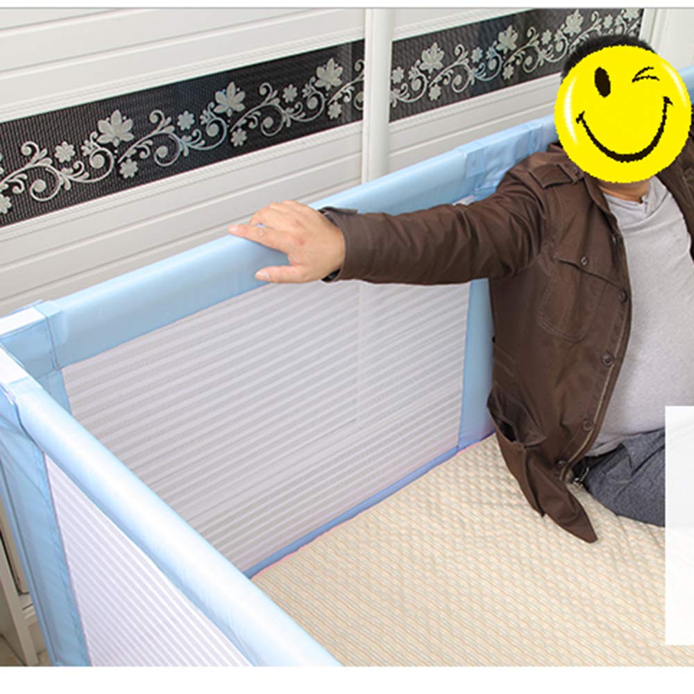 Paracolpi per Letto, in Legno con Borsa portaoggetti, sponda Laterale di Sicurezza, Rete Traspirante Lavabile per Letto Singolo, Letto Matrimoniale, Blu (A), 180 * 75 cm