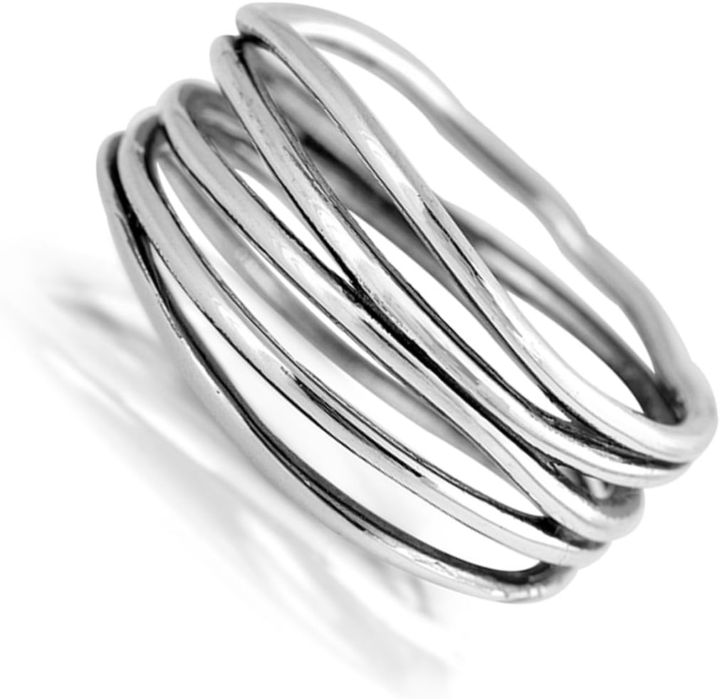 Oxidized Stacked Bar Knot Wide Wedding Ring New 925 Sterling Silver Open Band Sizes 4-13