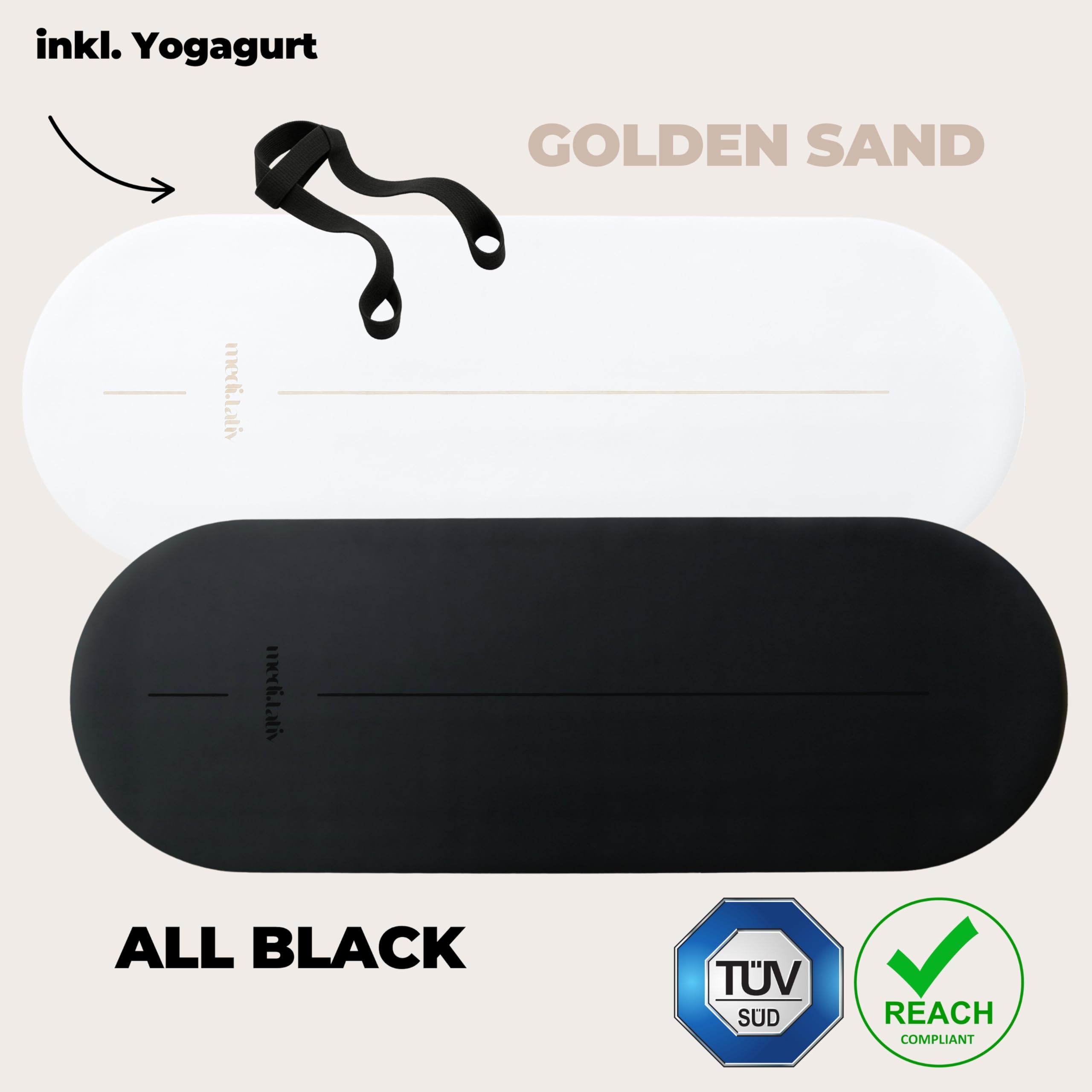 Esterilla ovalada de yoga y pilates en forma de cápsula, 190 x 68 x 0,42 cm, protege las articulaciones, antideslizante y biodegradable, incluye correa de transporte, certificado TÜV y