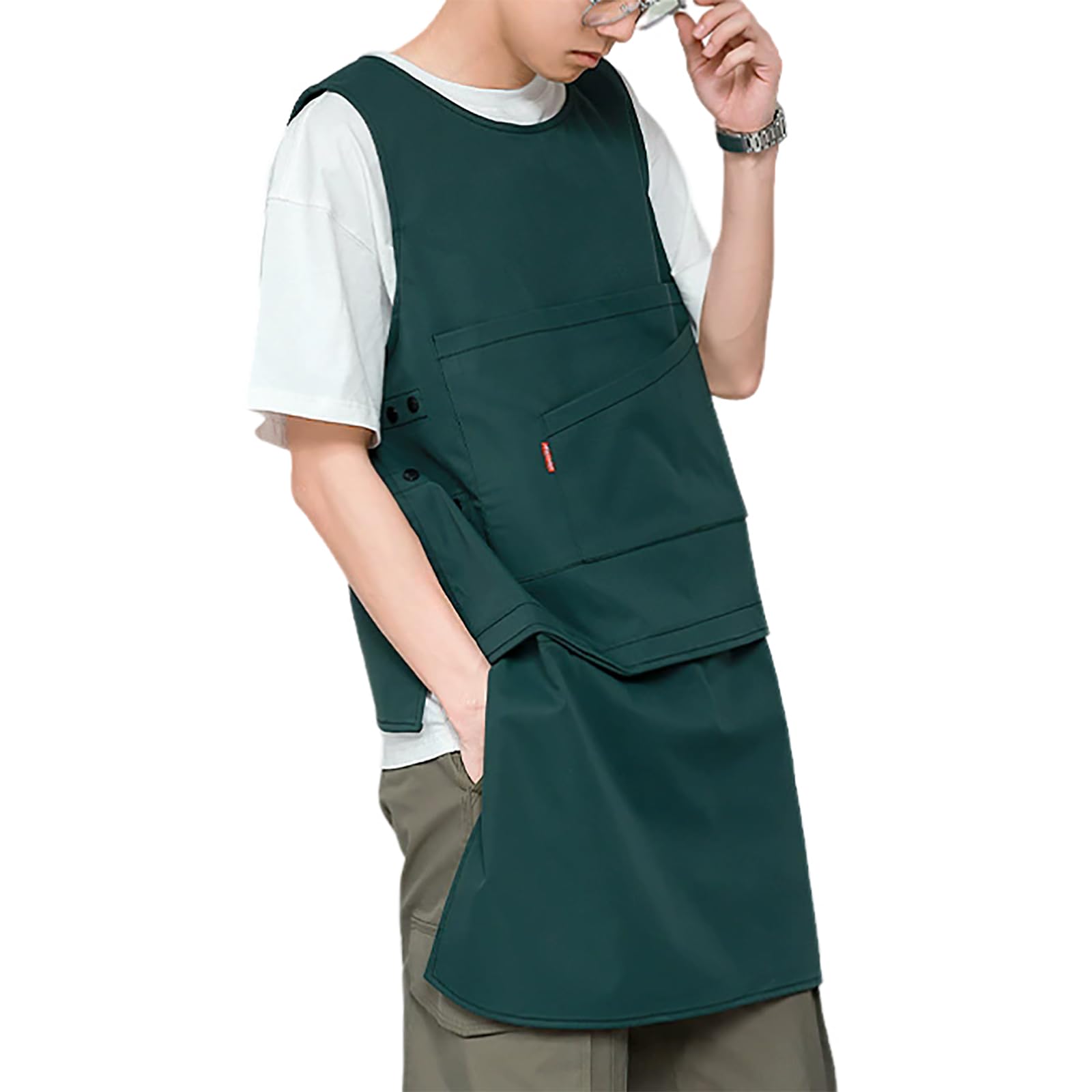 Grembiule Con Pettorina, Regolabile, Con Tasche, Orlo Staccabile, Adatto Per Cucinare, Cuocere Al Forno, Dipingere, UnisexGreen,One Size