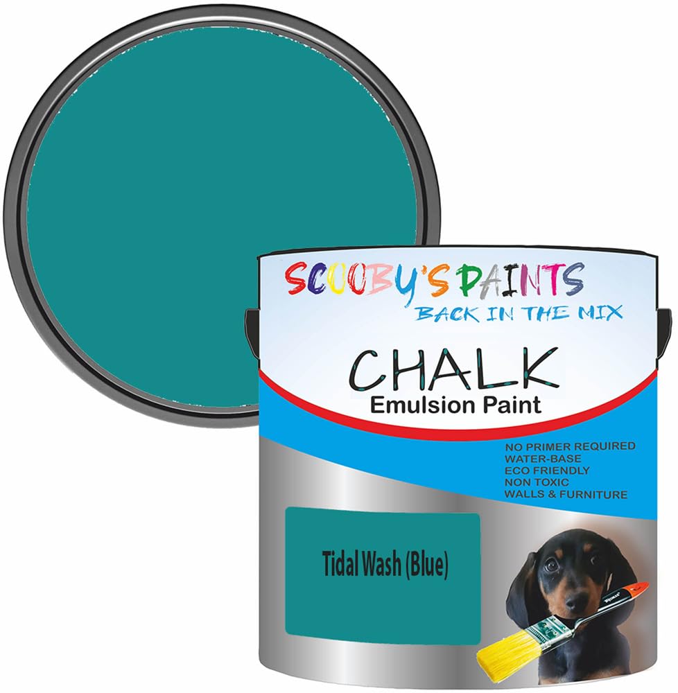 Scooby's Paints Chalk Emulsion Paint, Water-Based, No Primer Required, 250ml, For Walls and Furniture (Tidal Wash (Blue))
