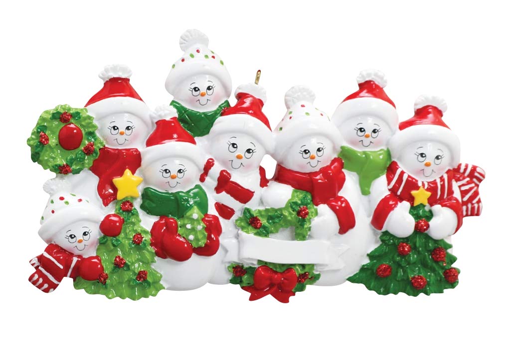 Family of 8 Snowmen Personalized Christmas Tree Ornament