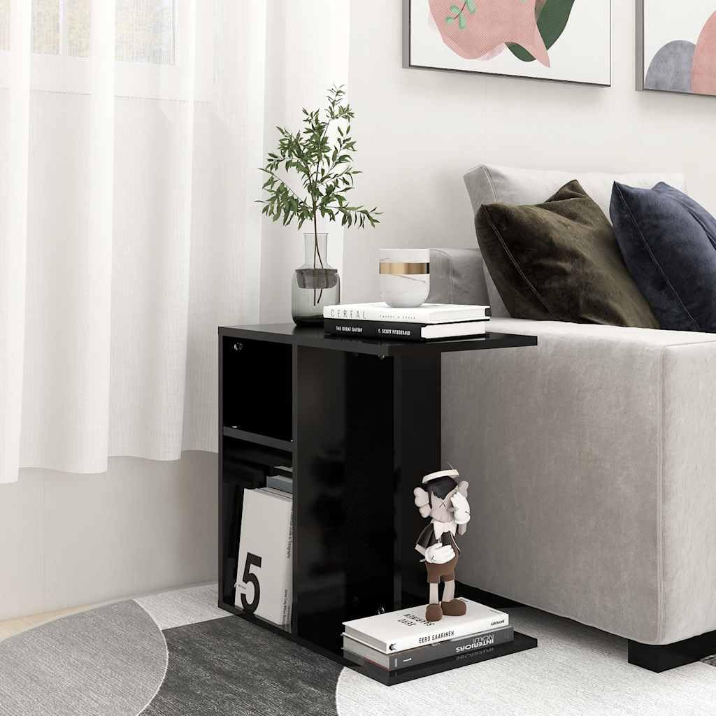 Black Side Table 50x30x50 cm Wood Based Material for Living Room Bedroom Hallway Balcony, Storage Shelf, Can Stand Horizontal or Vertical, Nightstand for Sofa Bed Lamp