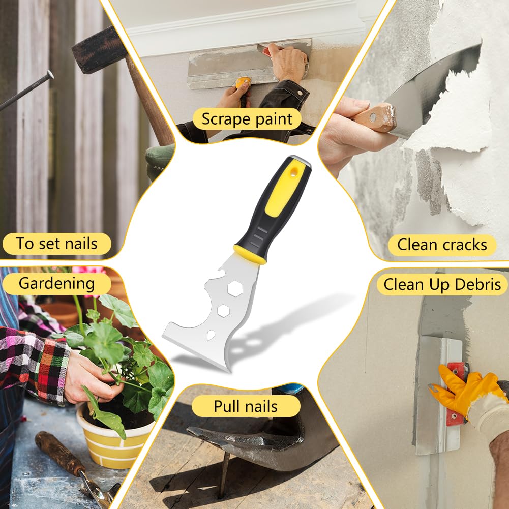 Espátula Rascador Multiusos, 13 en 1 Herramienta para Pintores, Herramienta Raspadora de Ppintura con Mango Antideslizante, Herramienta Versátil para Rascar y Cortar, Puede Limpiar Rodillos