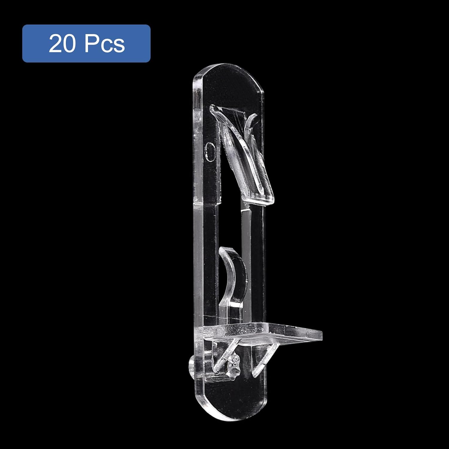 sourcing map Plastic Locking Shelf Pins, 20pcs Clear Self-Locking Shelf Support Pegs Shelf Clips Fit 5mm Hole 3/4"(20mm) Thick Shelf for Bookcase Cabinets Kitchen