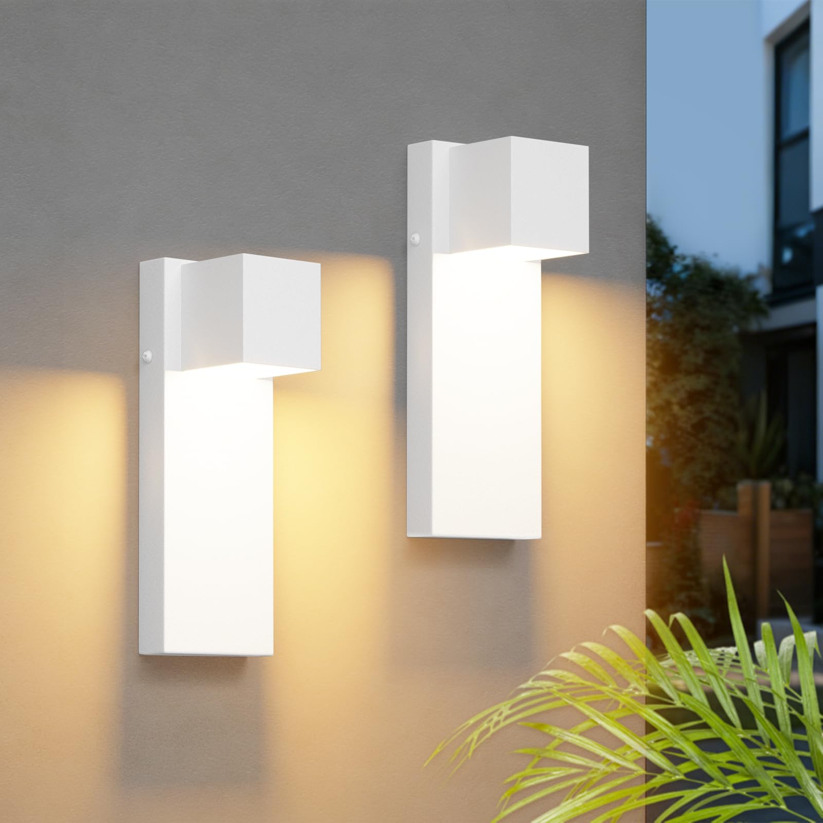 K-Bright LED Außenwandleuchte 16W,2 Stück Außenlampe Außenleuchte 3000K Warmweiß IP65 Wasserdicht | Edelstahl-Wandleuchte für Innen/Außen, Balkon, Garten, Garage & Korridor |Weiß