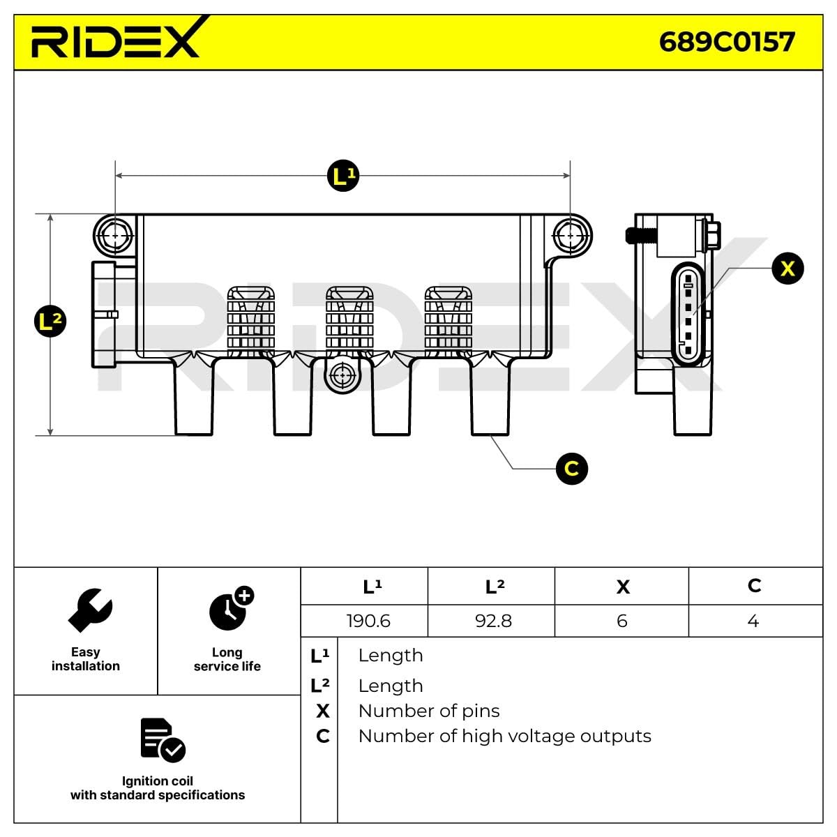 RIDEX 689C0157 Bobina de encendido eléctrico Compatible con FIAT 500 312