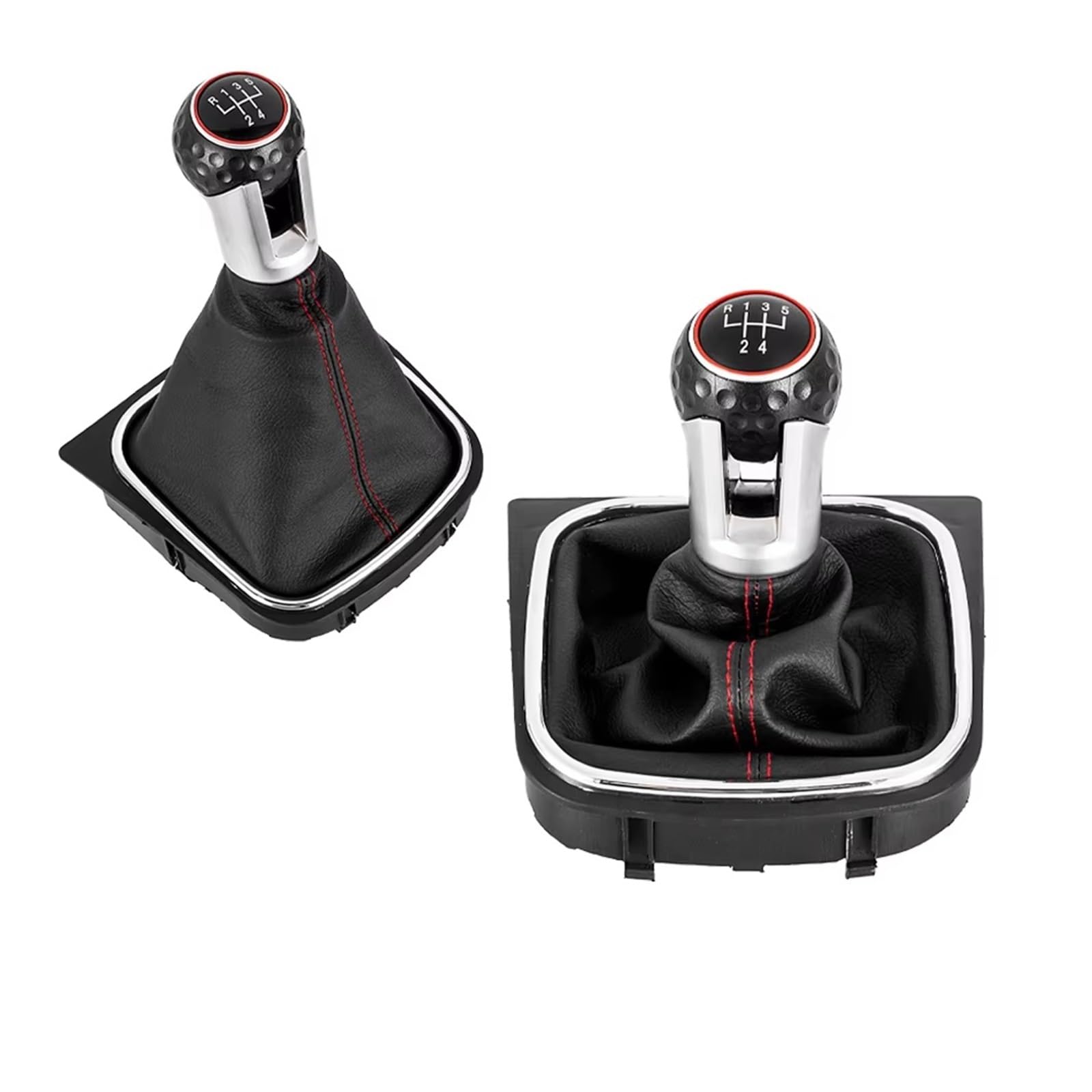 Qwqaab 5 Speed Red Suit Manual Gear Knob Manual 5/6 Speed Gear Shift Knob With Pu Gaiter Boot For Volkswagen For Vw For Golf 5 Mk5 R32 Gti Gtd For 6 Mk6 R20(5 Speed Red Suit)