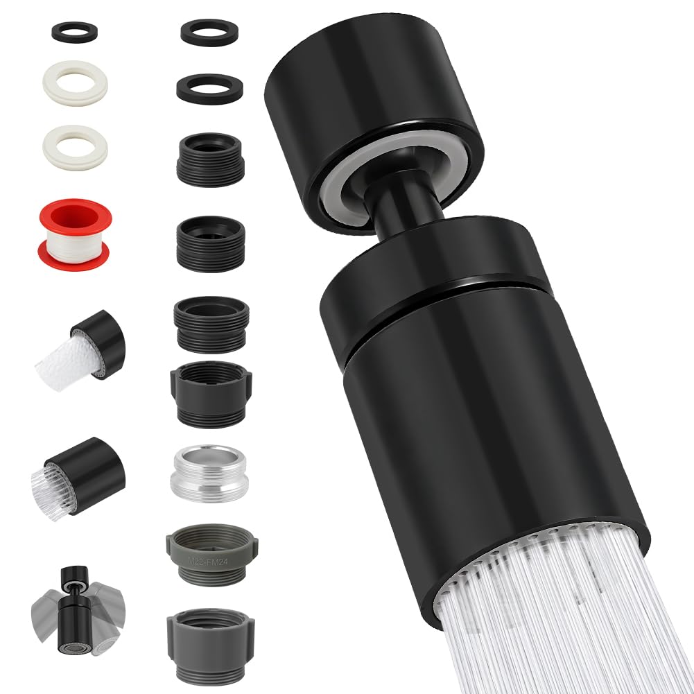 NUTKIT Kitchen Tap Spray Head, 360° Kitchen Sink Faucet Aerator, Black