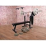 GORILLA SPORTS® Hantelbank - mit 100 kg Hantelset, Klimmzugstange und Dip Gürtel, Langhantelablage, Klappbar, Verstellbar, 18 Gusseisen Hantelscheiben - Trainingsbank, Multifunktional Kraftstation