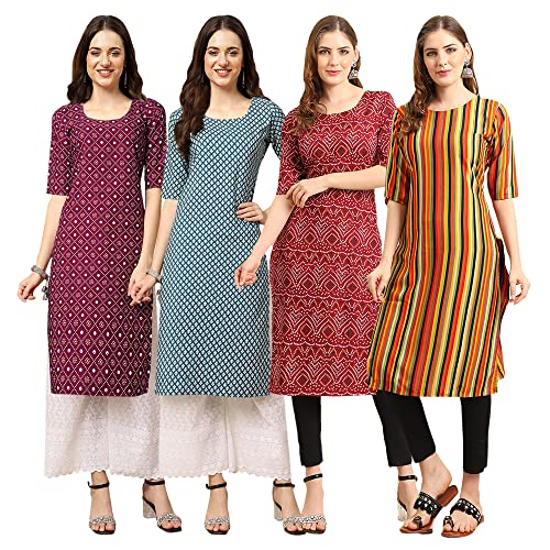 Image of Pinkmint Women's Crepe Digital Print Straight Kurta [Pack of 4]