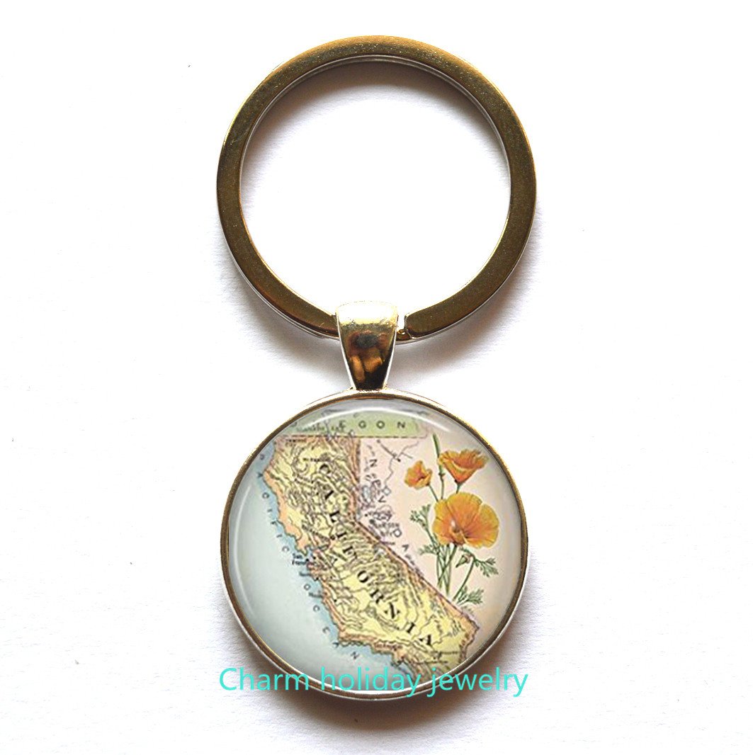California Map Keychain & Charm: Travel Souvenir, Birthday Gift, Jewelry Art