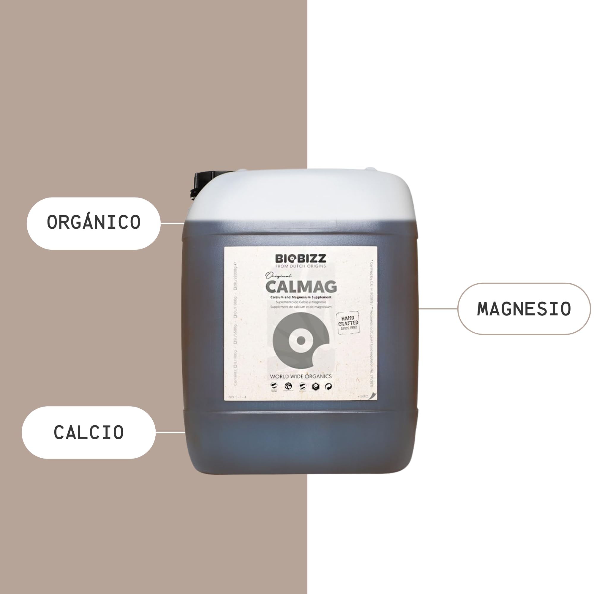 GROWMANIA Cal Mag de BioBizz 20L + Muestra Boost Up de Up Nutrients + Vaso Medidor | Suplemento Profesional de Calcio y Magnesio | Para Uso Comercial en Agricultura Extensiva
