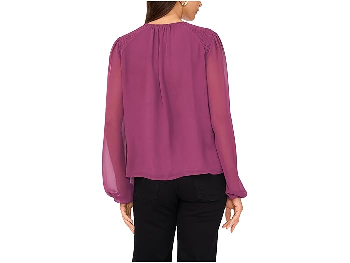 Long Sleeve Ruched Shoulder Tie Neck Blouse - Image 2